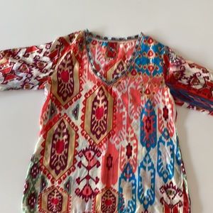 Beautiful never worn Johnny Was Silk V neck blouse with 3/4 length sleeve